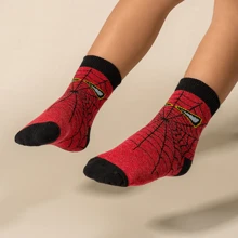Meias Dallf Kit 06 Pairs Cotton Socks For Children's Boys, Resistant, Spider, Dinosaur Design Dallf - Đỏ và trắng - Xem 3