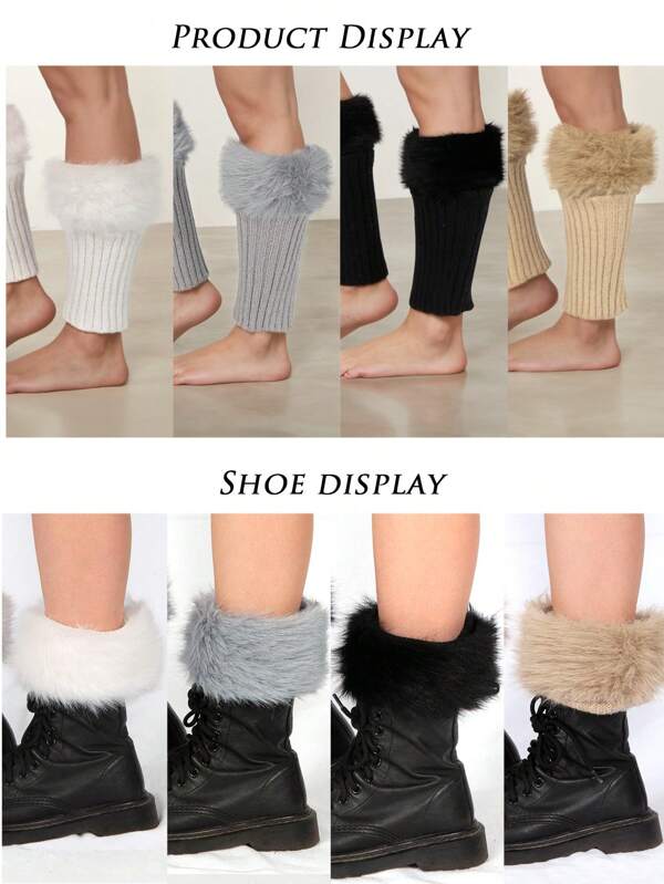 1pair Cozy Fuzzy Knee High Leg Warmers -New Women's Luxurious Fluffy Soft, Stretchy, And Warm Women's Stockings For Cold Weather - Perfect For Outdoor Activities And Daily Wear Thermal, Christmas Gifts