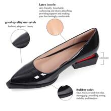 Platikly Women's Shoes For Women Fashion Forward Elegant Dressy Womens Pumps And Loafers With Low Chunky Heel And Sleek Pointed Toe Design Fashion Forward - 黑色漆皮 - 查看 3