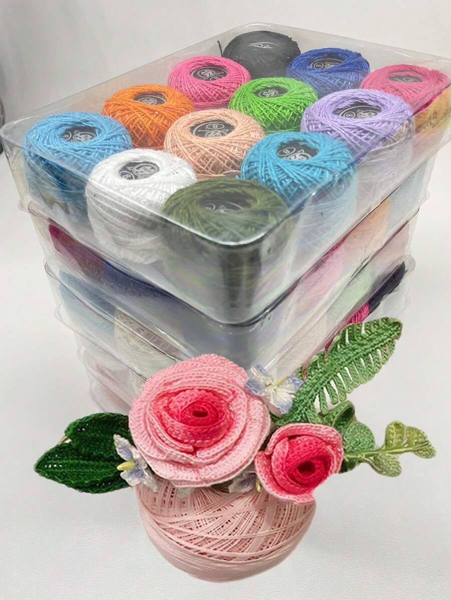 12 色绣花线套装 - 十字绣和工艺线，适用于 DIY 缝纫、钩针、蕾丝和手工艺项目、微缝，配有方便的储物盒（颜色随机） - 彩色 - 查看 1