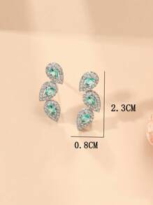 1對女士銅質耳環，鑲嵌方形立方氧化鋯，適合日常佩戴 - 彩色 - 查看 5