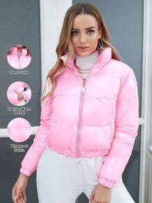 ZIAI Áo khoác đệm ấm áp ngắn thời trang và gợi cảm cho nữ - Màu Hồng baby - Xem 3
