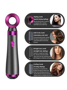 Sèche-cheveux cinq-en-un pour cheveux mouillés et secs, peigne à air chaud pour boucler et lisser, sèche-cheveux avec rouleau lissant, peigne lissant, sèche-cheveux avec peigne ionique de protection contre la chaleur, fer à friser automatique