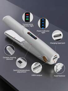 Bezprzewodowa mini prostownica do włosów USB, przenośna, płaska ceramiczna Lron z wyświetlaczem LED, płytka PTC, do użytku domowego, samochodowego na zewnątrz