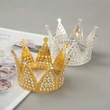 合金水钻珍珠婚礼生日派对装饰圆形皇冠配饰，新娘婚礼皇冠头饰发饰 - 銀色 - 查看 2