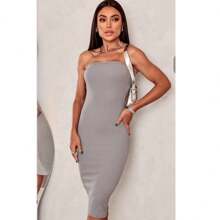 Ribbed Strapless Midi Dress In Trending Colors S M L - 灰色 - 查看 1