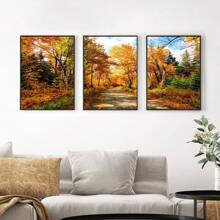 3 pièces d'art mural avec cadre en bois, peuvent être accrochés directement. Affiche d'automne avec feuillage d'automne, décoration murale unique. Impression d'art tendue et prête à être accrochée - Affiches encadrées, art mural, éléments de décoration de pièce