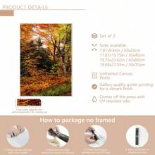 3 pièces d'art mural avec cadre en bois, peuvent être accrochés directement. Affiche d'automne avec feuillage d'automne, décoration murale unique. Impression d'art tendue et prête à être accrochée - Affiches encadrées, art mural, éléments de décoration de pièce