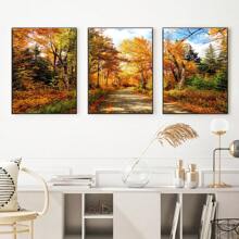 3 pièces d'art mural avec cadre en bois, peuvent être accrochés directement. Affiche d'automne avec feuillage d'automne, décoration murale unique. Impression d'art tendue et prête à être accrochée - Affiches encadrées, art mural, éléments de décoration de pièce