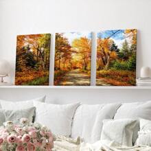 3 pièces d'art mural avec cadre en bois, peuvent être accrochés directement. Affiche d'automne avec feuillage d'automne, décoration murale unique. Impression d'art tendue et prête à être accrochée - Affiches encadrées, art mural, éléments de décoration de pièce