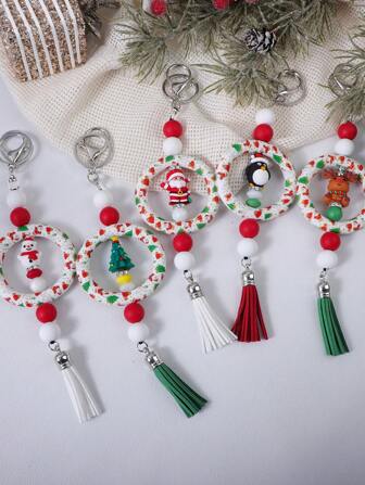 1pc Christmas Cartoon 3D Penguin, Snowman, Santa Claus, Christmas Tree, Reindeer Silicone Beads Keychain, Car Pendant, Bag Decor, Christmas Small Gift