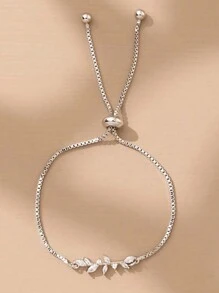 1 pieza Brazalete de cobre con decoración de hoja de rhinestone - Plateado - Ver 14