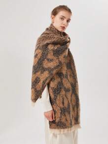 1 chiếc khăn choàng cổ bằng vải cashmere giả da báo Totem Jacquard dành cho cả nam và nữ, thời trang, đa năng, ấm áp, phong cách công sở - Lạc đà - Xem 8