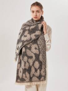 1 chiếc khăn choàng cổ bằng vải cashmere giả da báo Totem Jacquard dành cho cả nam và nữ, thời trang, đa năng, ấm áp, phong cách công sở - Lạc đà - Xem 5