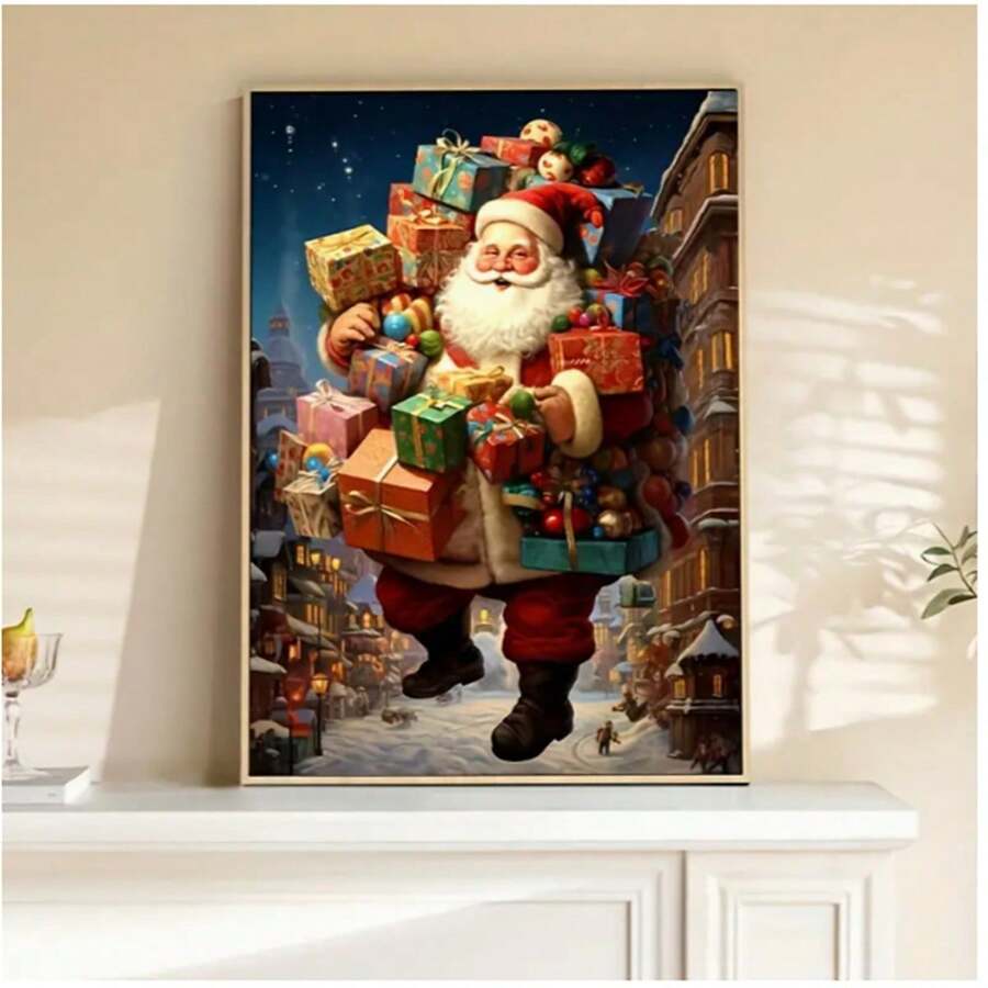 1 件，复古圣诞老人艺术印刷品 - 独特的复古圣诞帆布海报，适用于家庭装饰 - 经典季节性壁挂，装饰艺术风格，冬季景观，送礼场景，独特的节日装饰室内蜡画艺术 - 彩色 - 查看 1