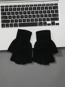 New Men's And Women's Solid Color Fingerless Gloves Suitable For Autumn And Winter Outdoor Elastic Warm Half Finger Gloves