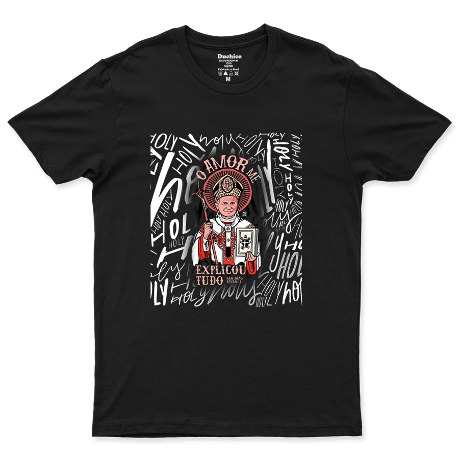 Men's And Women's Cotton T-Shirt Religious Catholic Saint John Paul II Holly - màu đen - Xem 1