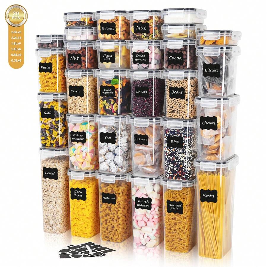 30 Pieces Black Plastic Food Storage Containers Labels & Marker