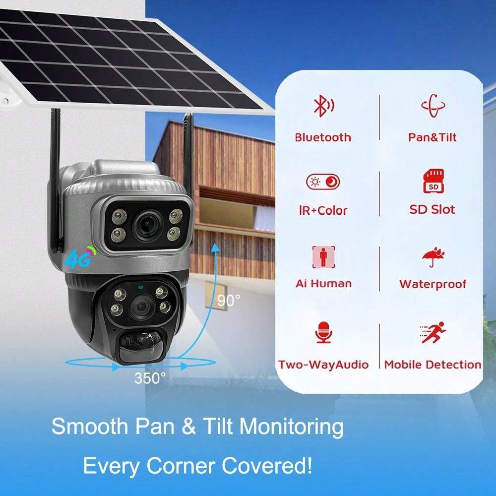 Telecamera Security Solare Wireless 2K - PTZ, Visione Notturna, PIR, Wi-Fi 2.4G, 2 Pezzi - Foto 7