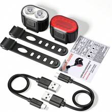 Bike Lights Set Ultra Bright, LED Cycle Light Front And Back Rear Light, USB Rechargeable Bicycle Lights, IPX5 Waterproof Bike Lights For Night Riding, 4/6 Modes - Negro - Ver 1