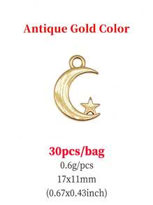 40 piezas/bolsa Colgantes de luna y estrella de 17x11mm para hacer joyas DIY, accesorios de joyería, elaboración de collares DIY, elaboración de llaveros DIY, manualidades hechas a mano