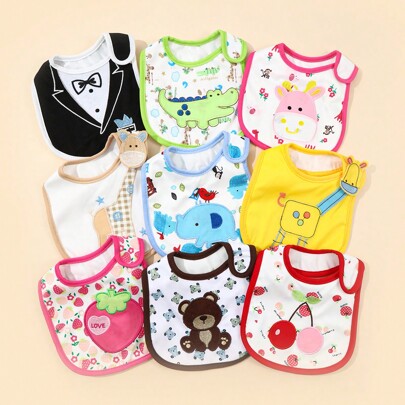 3 قطع/مجموعة فوط أطفال للعرق عشوائية، فوط أكل مطبوعة مضادة للماء للأولاد والبنات