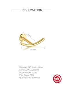 EleRunis 1PC 925 Sterling Silver Dainty Prong Setting Stud 18K Gold Plated Cartilage Helix Tragus Piercing Hypoallergenic Earring Jewelry Gift For Women Girls Daily Wear Wedding Party Engagement