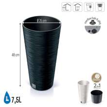 Prosperplast Vaso alto con riserva acqua 7,5 L cemento - FURU - nero - Visualizzare 2