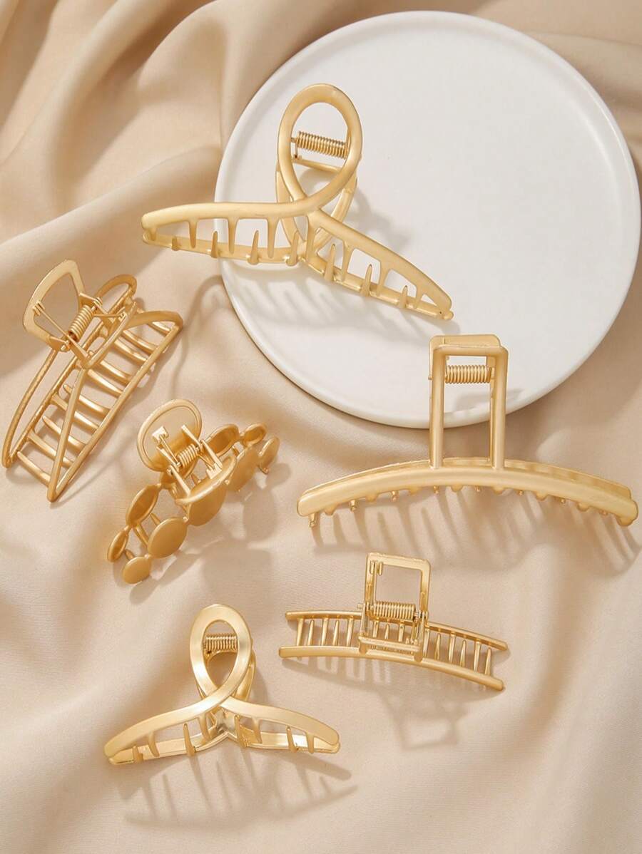 1 chiếc kẹp tóc hình học bằng kim loại tông vàng cổ điển thân thiện với môi trường theo phong cách Hàn Quốc tối giản dành cho phụ nữ, quà tặng cho kiểu tóc búi cao - Nhiều màu - Xem 1