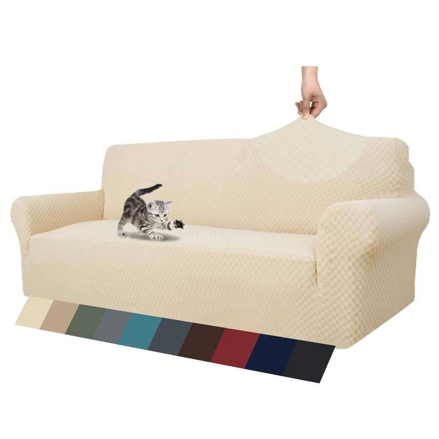 2025 Piece Jacquard Couch Covers For 1/2/3/4 Cushion Couch High Stretch Loveseat Slipcover For Pets Dogs Anti Slip Love Seat Sofa Slipcover Furniture Protector - 淺米色 - 查看 1
