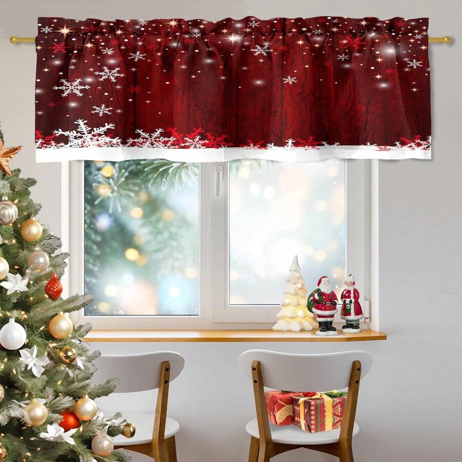 1 件节日红色圣诞帷幔窗帘 - 适用于客厅厨房节日装饰的杆袋帷幔 - 52*18 英寸，橱柜咖啡厅家居装饰，易于安装，节日季节必备品 - 紅色 - 查看 1