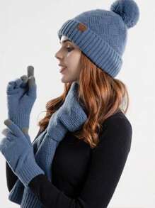3pcs Set: Knitted Hat, Scarf, And Gloves For Women, Made Of Acrylic, Warm Accessory