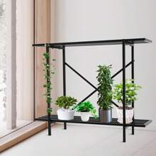 CNCEST 植物架 2 层室内室外金属花架，适用于多种植物角落高花架，适用于露台花园客厅阳台卧室，黑色/白色户外装饰 - 黑色 - 查看 6