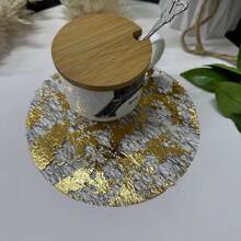 50pcDisposable Gold Placemat Metal Thin Mesh Round Gold Foil Pressed Down Table Companion Gold Doilies Table Wedding Party