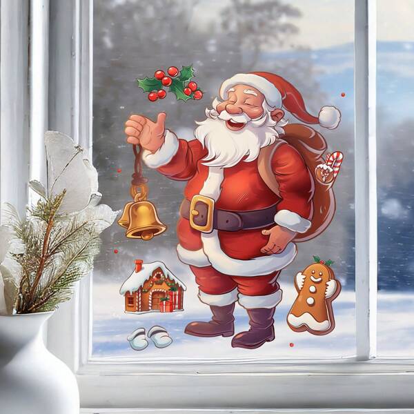 1PC Merry Wall Stickers, DIY Peel And Stick Glass Window Decals Cartoon Santa Claus Wall Decal For Restaurant Bedroom Living Room Party Decor Supplies,Stickers,Wall Decal, Vinyl Decal For Home Decorations,Spring Decoration Items Refresh Your Home,Rama Decoration Stickers