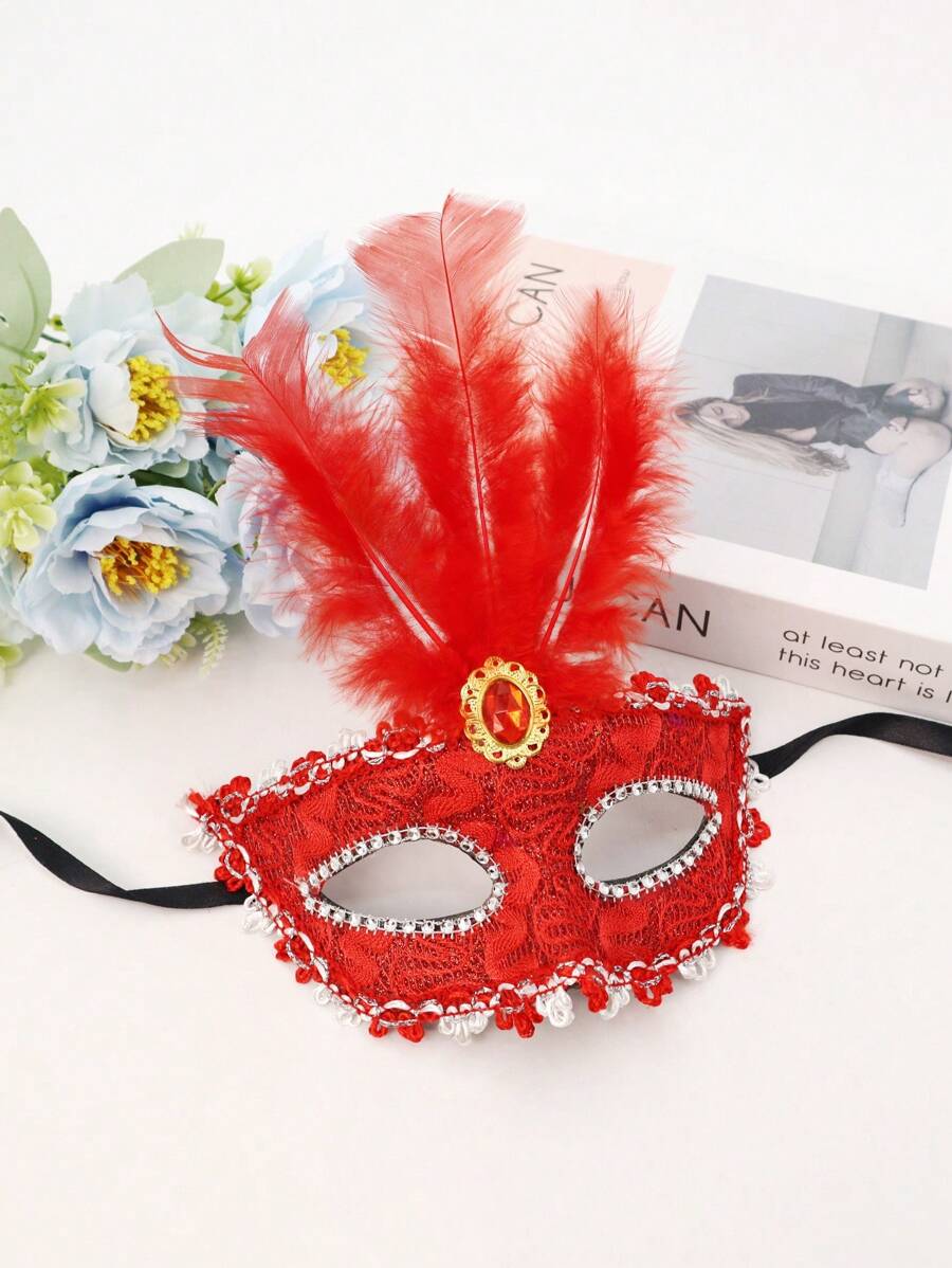 波西米亚风格带羽毛的女士面具，适合舞台表演、摄影和时装秀时尚配饰 - 羽毛面具 - 查看 1