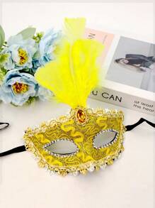 波西米亚风格带羽毛的女士面具，适合舞台表演、摄影和时装秀时尚配饰 - 羽毛面具 - 查看 4