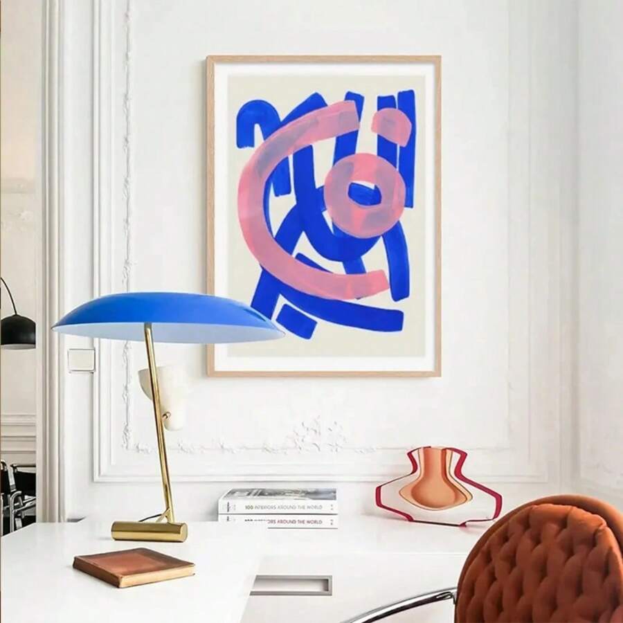 1pc Modern Abstract Mid Century Watercolor Brush Strokes Poster Orange