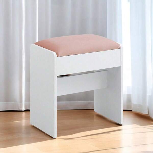 VASAGLE Tabouret de Coiffeuse, Chaise Rembourrée de Maquillage, Repos-Pieds, en Velours, Patins Antidérapants, pour Chambre, Dressing, Entrée, Blanc Mat et Rose Bonbon