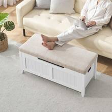 39.4" Storage Bench Entryway Bench With Seat Cushion,2 Safety Hinges,End Of Bed Bench,Storage Trunk,Shoe Cabinet Bench Storage Chest For Entryway,Living Room,Bedroom,White Back To School Dormitory Storage - White - View 6