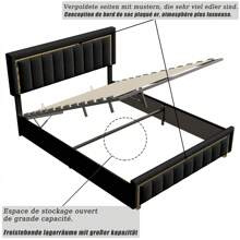 Rosahqnda Lit capitonné 140x200cm avec rangement rabattable, lit fonctionnel hydraulique, cadre de lit en flanelle noire sans matelas - 160 x 200 cm - Noir - Voir 12