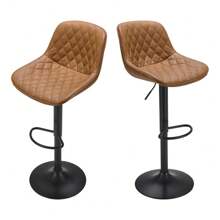 Living And Home Set Of 2 PU Leather Counter Swivel Height Bar Stools For Pub Dining Room - Overall Width-47cm  Brown - View 3
