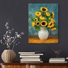 秋季装饰油画，海洋背景，向日葵，花瓶，油画，40x30（15.7x11.8 英寸）家居装饰墙，艺术印刷品，客厅，浴室，卧室，办公室餐厅，无框架。 - 彩色 - 查看 6