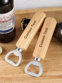 木柄开瓶器，可定制文字、徽标、电话号码、公司名称、不锈钢厨房和酒吧工具、手持式葡萄酒、苏打水瓶盖起子，适合作为父亲节、情人节、派对、圣诞节、万圣节、复活节、感恩节的礼物 - 适用于公司礼品和个性化活动 - 原木色(木柄) - 查看 9