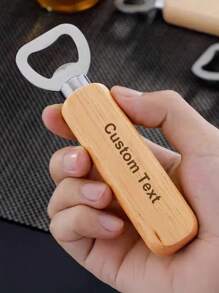 木柄开瓶器，可定制文字、徽标、电话号码、公司名称、不锈钢厨房和酒吧工具、手持式葡萄酒、苏打水瓶盖起子，适合作为父亲节、情人节、派对、圣诞节、万圣节、复活节、感恩节的礼物 - 适用于公司礼品和个性化活动 - 原木色(木柄) - 查看 10