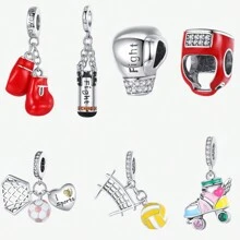 1 peça de luvas de boxe esportivas, eu amo jogar futebol, conjunto de várias peças, pingente banhado a prata, adequado para pulseira original, colar, joias faça você mesmo
