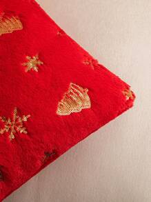 1pc Glittery Snowflake & Christmas Tree Pattern Polyester Pillowcase - Red - View 6