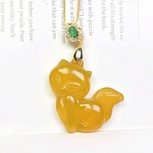 1 Pieza Colgante de collar con cristal de ágata natural en forma de zorro, gatito, chakra de moda, joya guardiana de la paz, tallado a mano, para hombres y mujeres, con significados de paz, riqueza, suerte, felicidad familiar. Apropiado como regalo familiar, navideño u otros días festivos. (Opcionales: cordón, caja de regalo)
