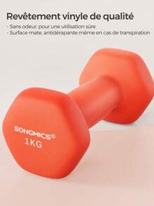 SONGMICS Lot de 2 Haltères,2 x 1 kg,Hexagonaux, pour Salle de Sport, Domicile, Orange - Corail - Voir 3