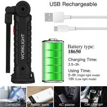 1 件 360° 可折叠 USB 可充电磁性工作灯、COB LED 红色警示灯、适用于汽车维修的明亮手电筒 - 彩色 - 查看 6